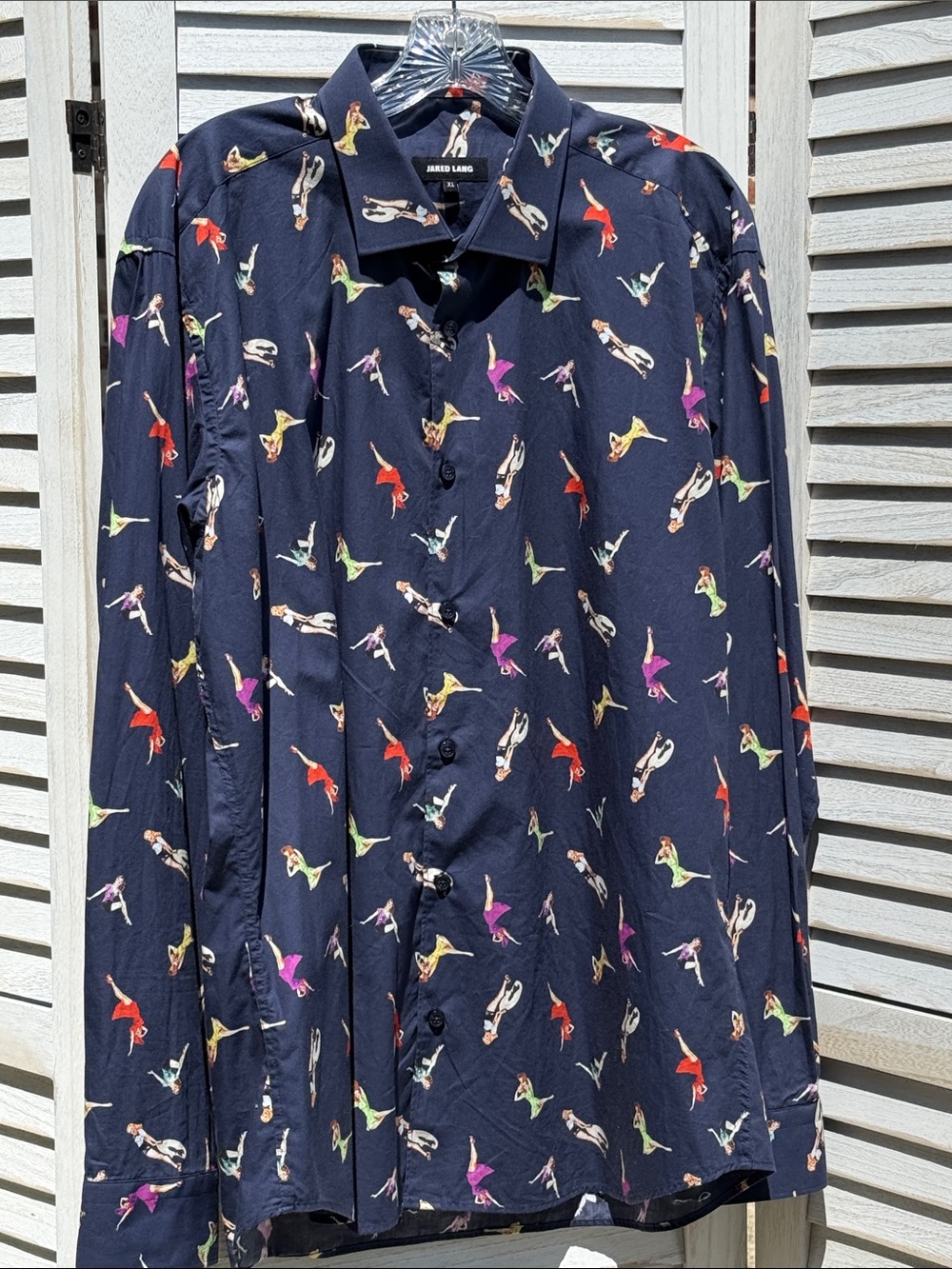 Jared Lang Navy Button-Up Shirt with Multicolor Pinup Girl Print
